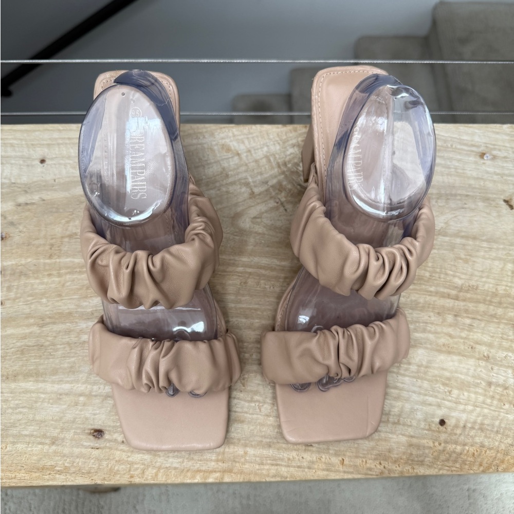 Dream Paris Women's Square Toe Strap Chunky Heel Mules Nude Trendy Stylish 9.5 - Picture 4 of 8